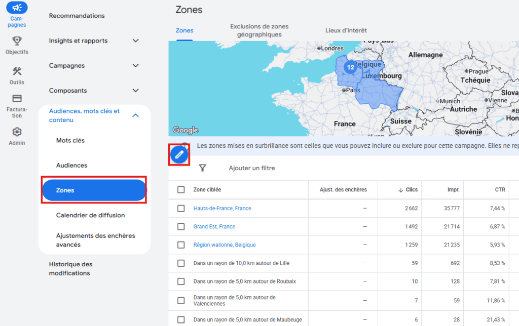 Gérer les zones de votre campagne Google Ads